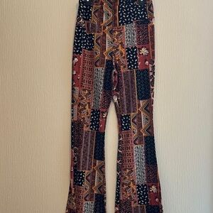 Patchwork Print Flared Pants in Black & Rust